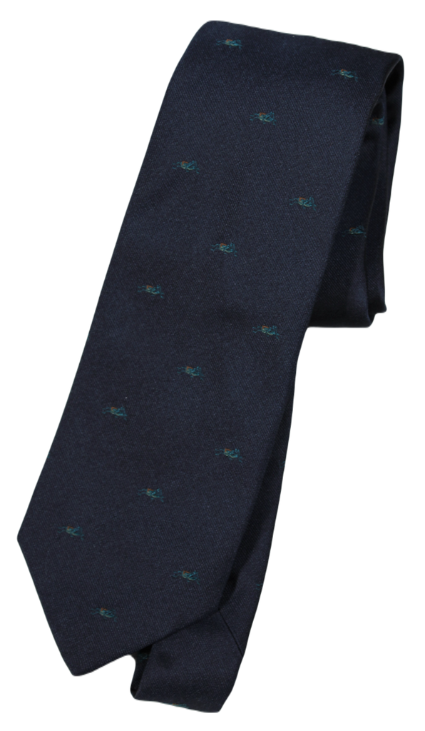 Drake's – Navy Grosgrain Silk Tie w/Green Cricket Pattern