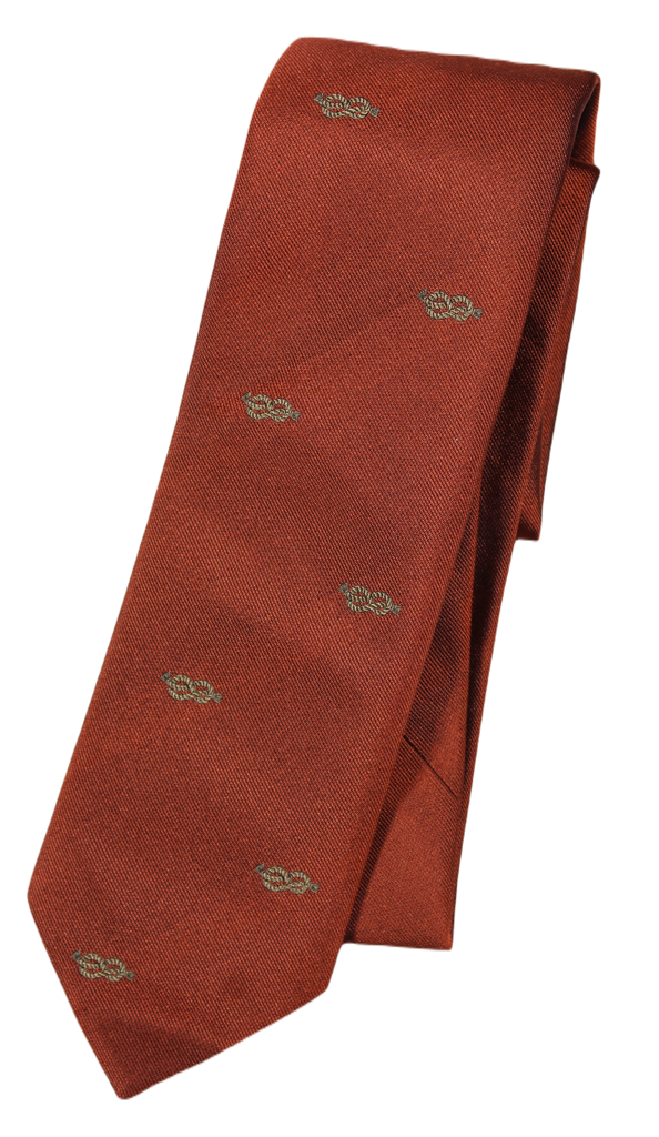 Drake's – Orange Grosgrain Silk Tie w/Gold Rope Pattern