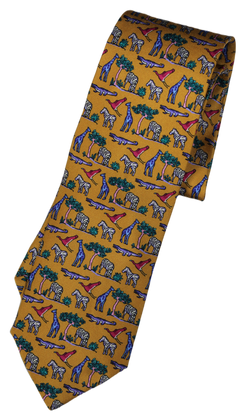 Drake's – Mustard Silk Tie w/African Animal Print