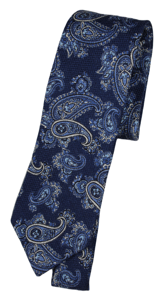 Drake's – Dark Blue Wool/Silk/Cashmere Tie w/Paisley Pattern