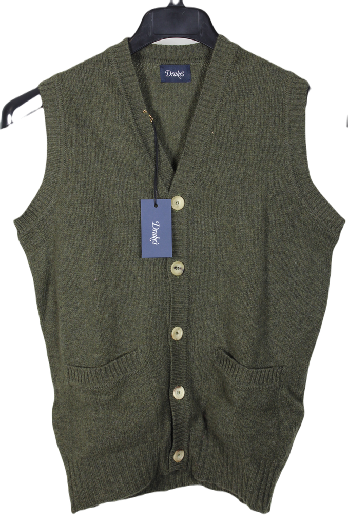 Drake's – Olive Super Geelong Wool Vest