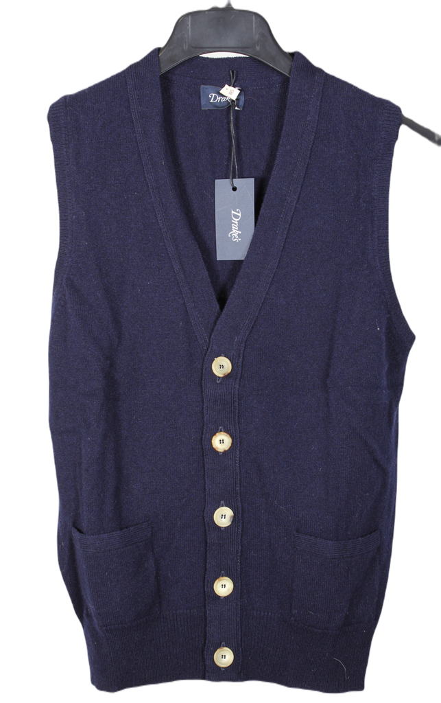 Drake's – Navy Shetland Wool Vest