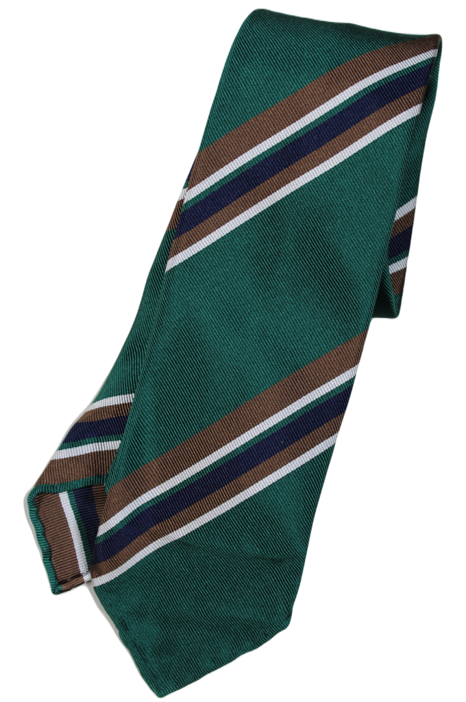 Drake's – Green Silk Tie w/Brown & Navy Repp Stripe