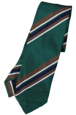 Drake's – Green Silk Tie w/Brown & Navy Repp Stripe