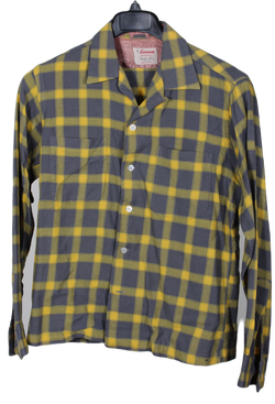 VTG – Game & Lake – Yellow & Gray Plaid Wool Flannel Loop Collar Shirt