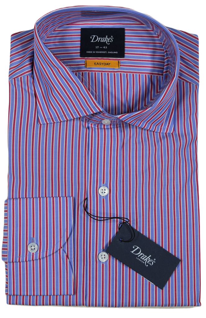 Drake's – Blue & Red Stripe Easyday Dress Shirt