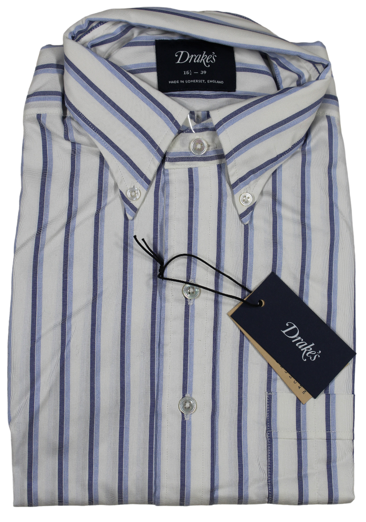 Drake's – Blue Stripe OCBD Oxford Shirt