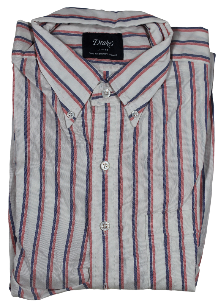 Drake's – Blue & Red Stripe OCBD Oxford Shirt (NWOT)