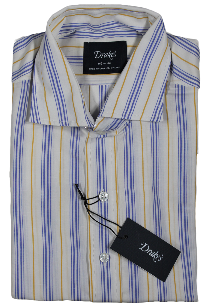 Drake's – Blue & Yellow Awning Stripe Dress Shirt