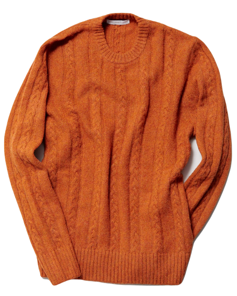 Uncommon Man - Orange Shetland Cable-Knit Sweater