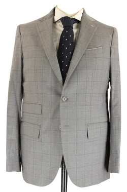 De Petrillo - Light Gray Windowpane Four-Season Wool Suit - PEURIST