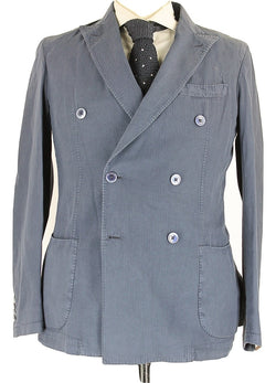 Fugato - Navy Washed Cotton Double Breasted Blazer - PEURIST