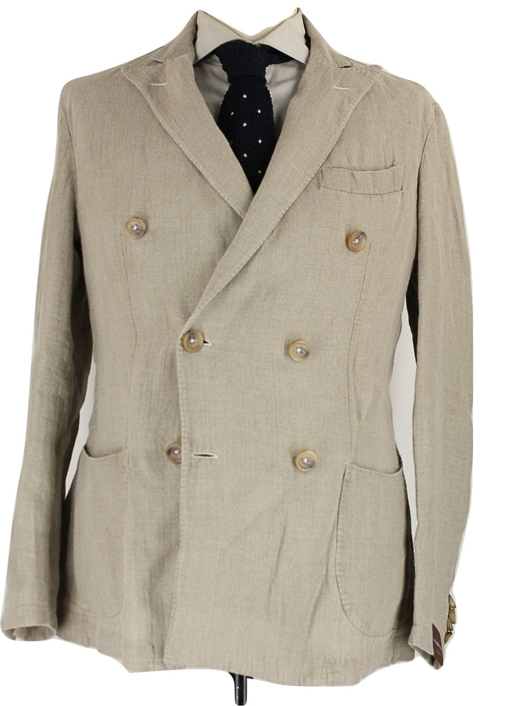 Fugato - Light Brown Washed Linen Double-Breasted Blazer - PEURIST