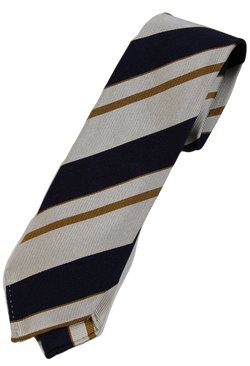 Drake's – Navy, Off-White & Mustard Repp Stripe Silk Tie