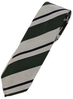 Drake's – Green, Off-White & Navy Repp Stripe Silk Tie