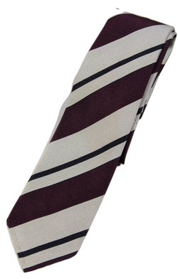 Drake's – Burgundy, Off-White & Navy Repp Stripe Silk Tie