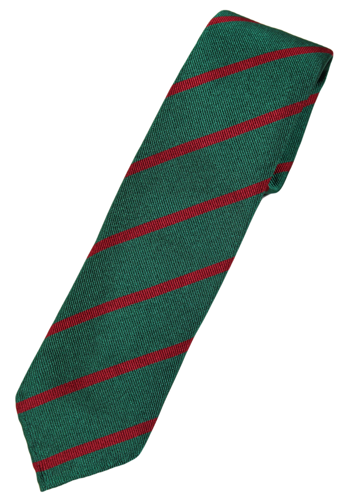 Drake's – Green Silk Tie w/Cranberry Repp Stripe