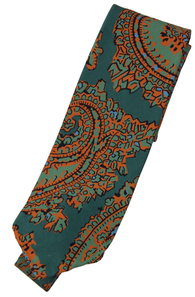 Drake's – Emerald Green Silk Tie w/Exploded Paisley Print
