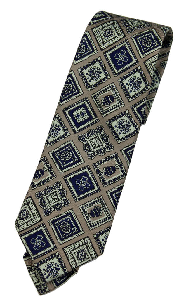 Drake's – Beige Silk Tie w/Ancient Madder Print