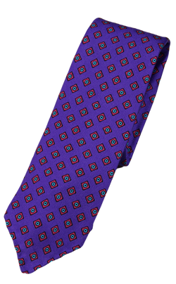 Drake's – Purple Silk Tie w/Red & Green Diamond Print