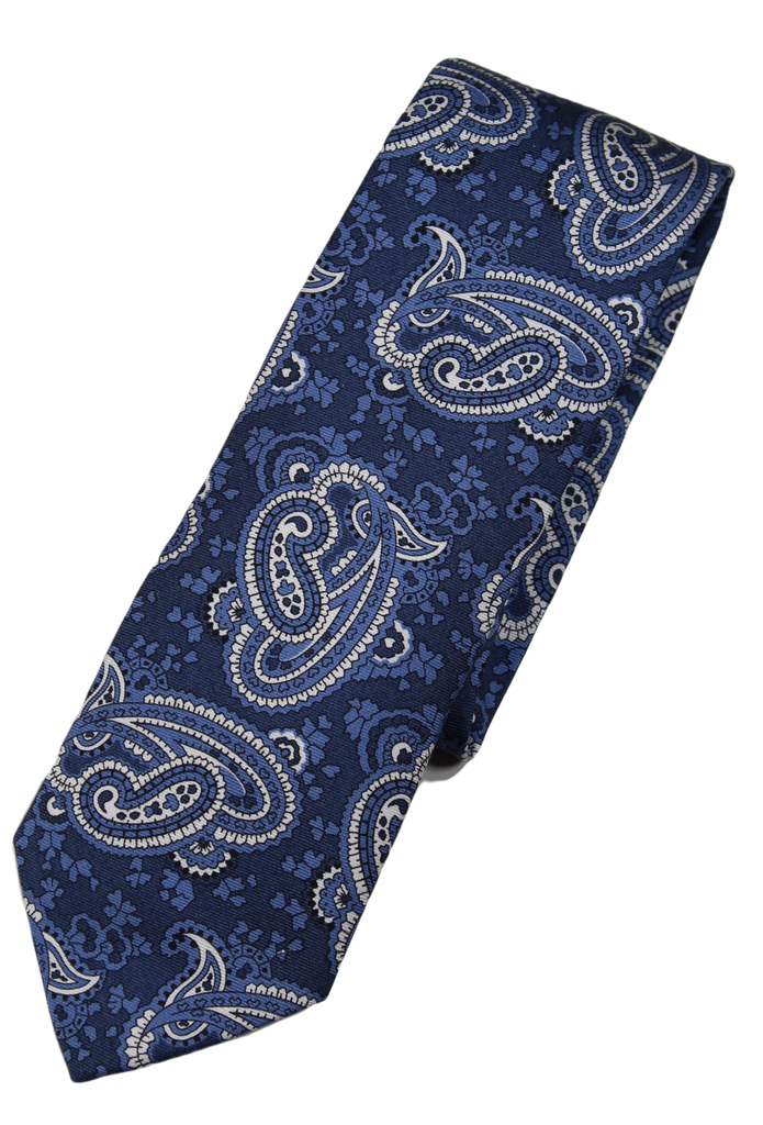 Drake's – Blue Silk Tie w/Paisley Print