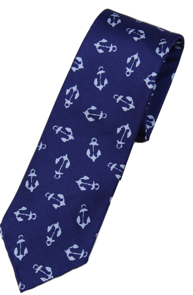 Drake's – Blue Silk Tie w/Anchor Print