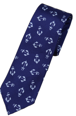 Drake's – Blue Silk Tie w/Anchor Print