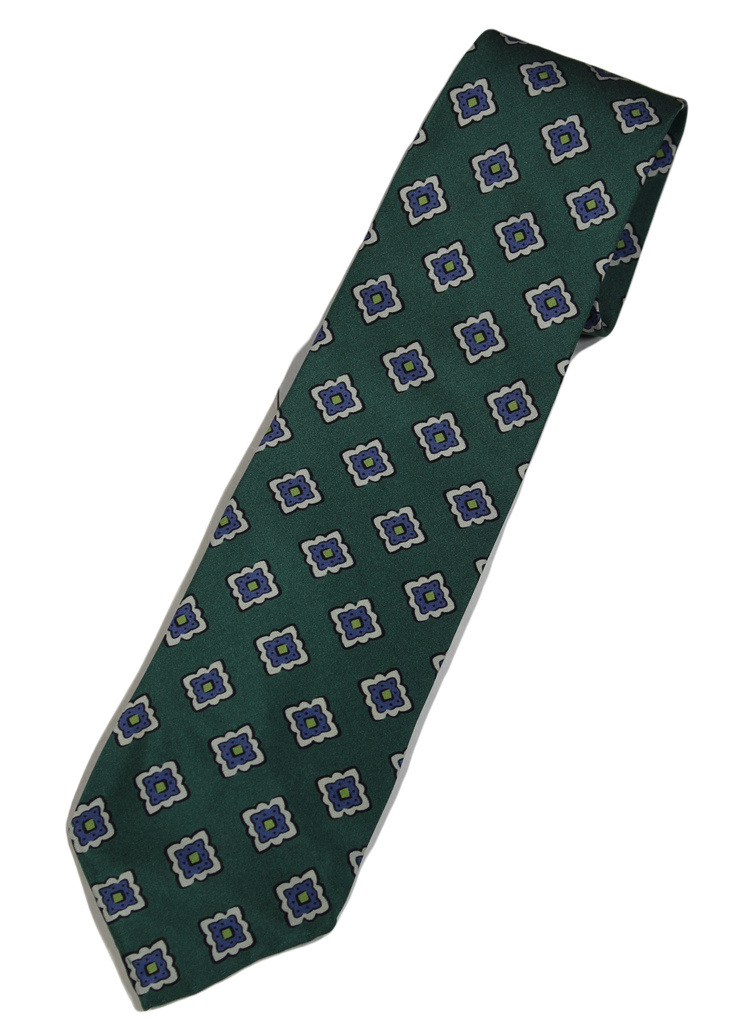 Drake's – Green Silk Tie w/Ancient Madder Pattern