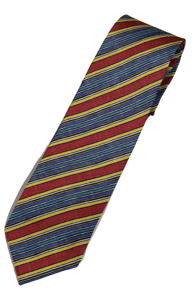 Drake's – Faded Red, Blue & Yellow Repp Stripe Tie