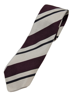 Drake's – Burgundy, Off-White & Navy Repp Stripe Silk Tie