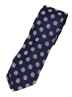 Drake's – Navy Silk Taffeta Texture Tie w/Polka Dots