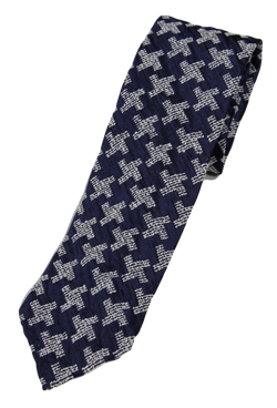 Drake's – Navy Silk Taffeta Texture Tie w/Crosshatch