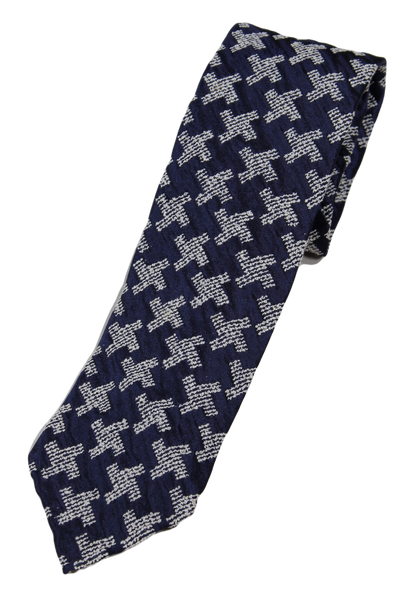 Drake's – Navy Silk Taffeta Texture Tie w/Crosshatch