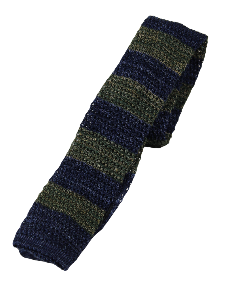 Thomas Mason – Navy & Green Linen/Cotton Skinny Knit Tie