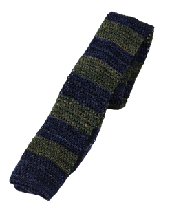 Thomas Mason – Navy & Green Linen/Cotton Skinny Knit Tie