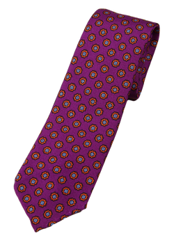 Drake's – Fuchsia Silk Tie w/Orange Ancient Madder Pattern