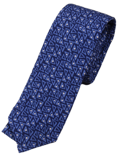 Drake's – Blue Silk Tie w/Light Blue Geometric Print