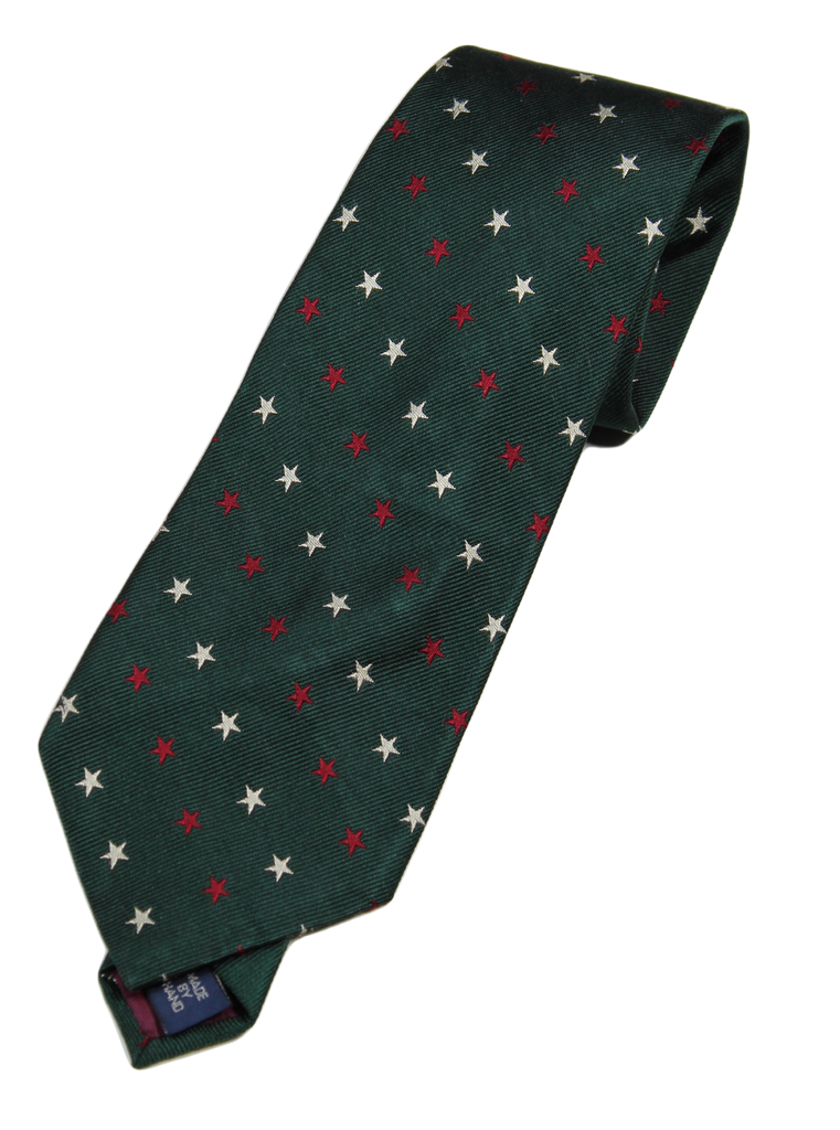 VTG – Polo Ralph Lauren – Dark Green Silk Tie w/Star Pattern