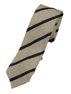 Drake's – Off-White Raw Silk Tie w/Navy/Forest Green Repp Stripe