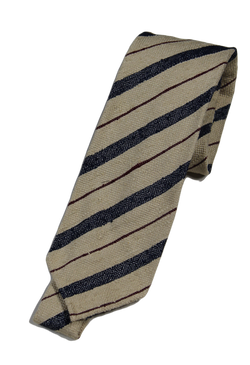 Drake's – Oatmeal Raw Silk Tie w/Navy & Brown Repp Stripe