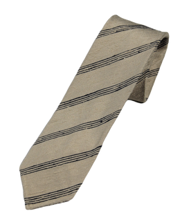 Drake's – Oatmeal Raw Silk Tie w/Navy Repp Stripe