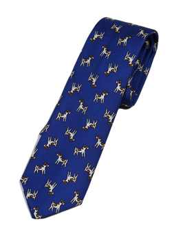 Drake's – Dark Blue Silk Tie w/Terrier Print