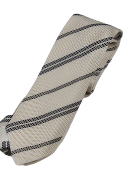 Drake's – Off-White Grenadine Silk Tie w/Navy Repp Stripe