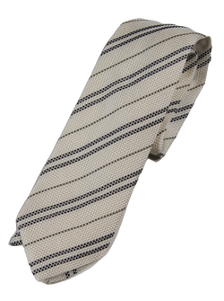 Drake's – Off-White Grenadine Silk Tie w/Navy & Gray Repp Stripe