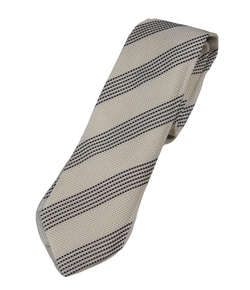 Drake's – Off-White Grenadine Silk Tie w/Navy Repp Stripe