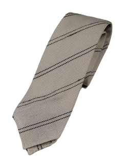 Drake's – Beige Grenadine Silk/Linen Tie w/Navy & Olive Repp Stripe