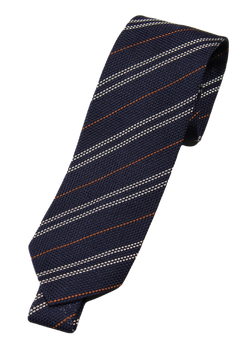 Drake's – Navy Grenadine Silk Tie w/Orange & Off-White Repp Stripe
