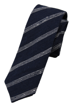 Drake's – Navy Raw Silk Tie w/White Repp Stripe