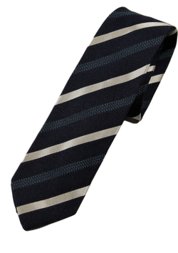 Drake's – Navy Grenadine Silk Tie w/Teal & Beige Repp Stripe