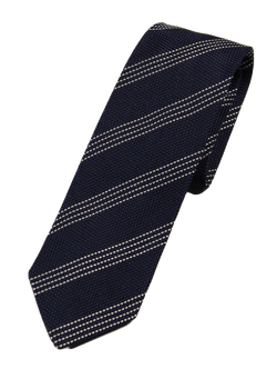 Drake's – Navy Grenadine Silk Tie w/Off-White Repp Stripe